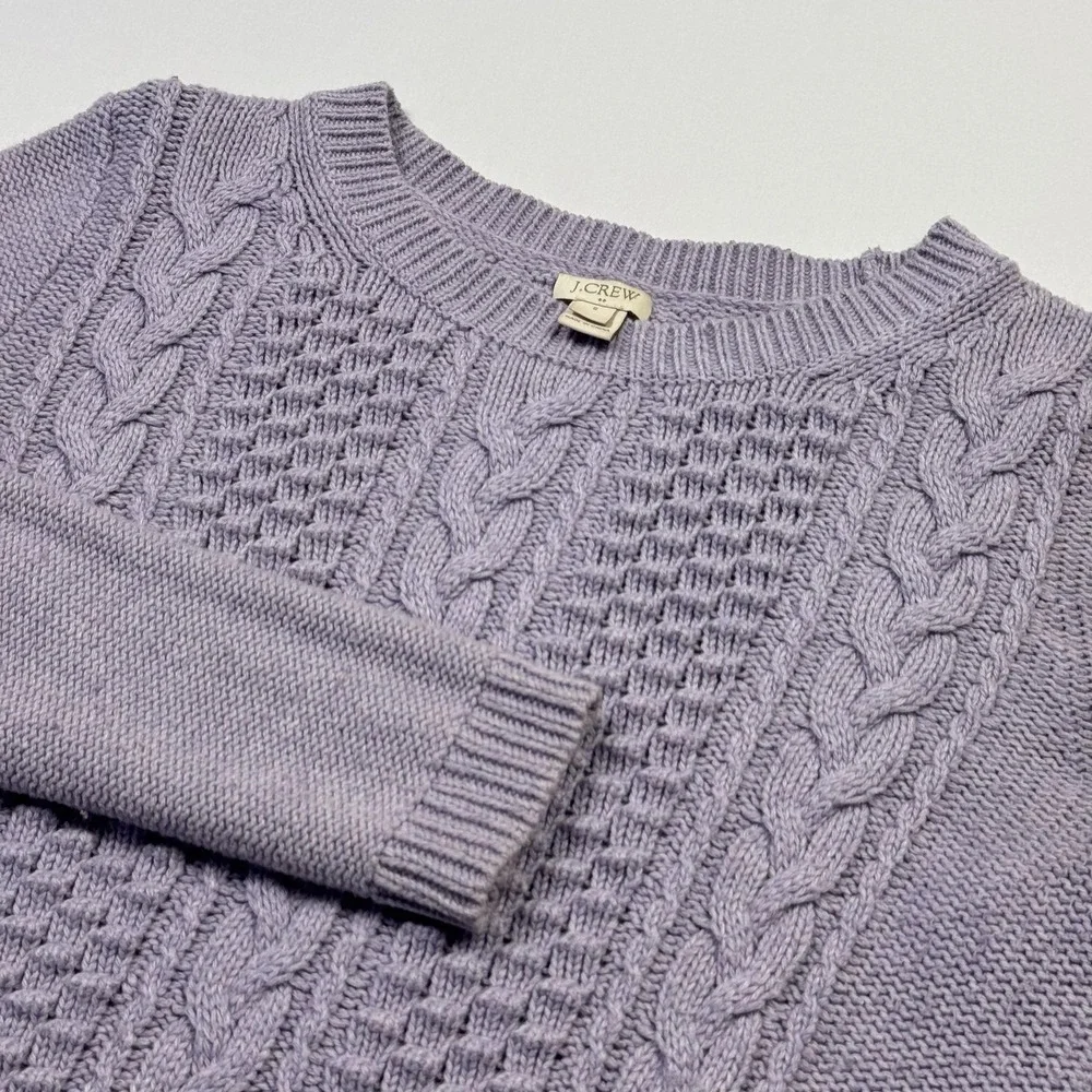 J. Crew Sweater Womens Small Purple Cotton‎ Blend Cable Knit Crewneck Pullover